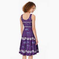 Purple Hawaii Palm Tree Hibiscus Midi Dress Fantasy Summer Vibe LT01 - Polynesian Pride