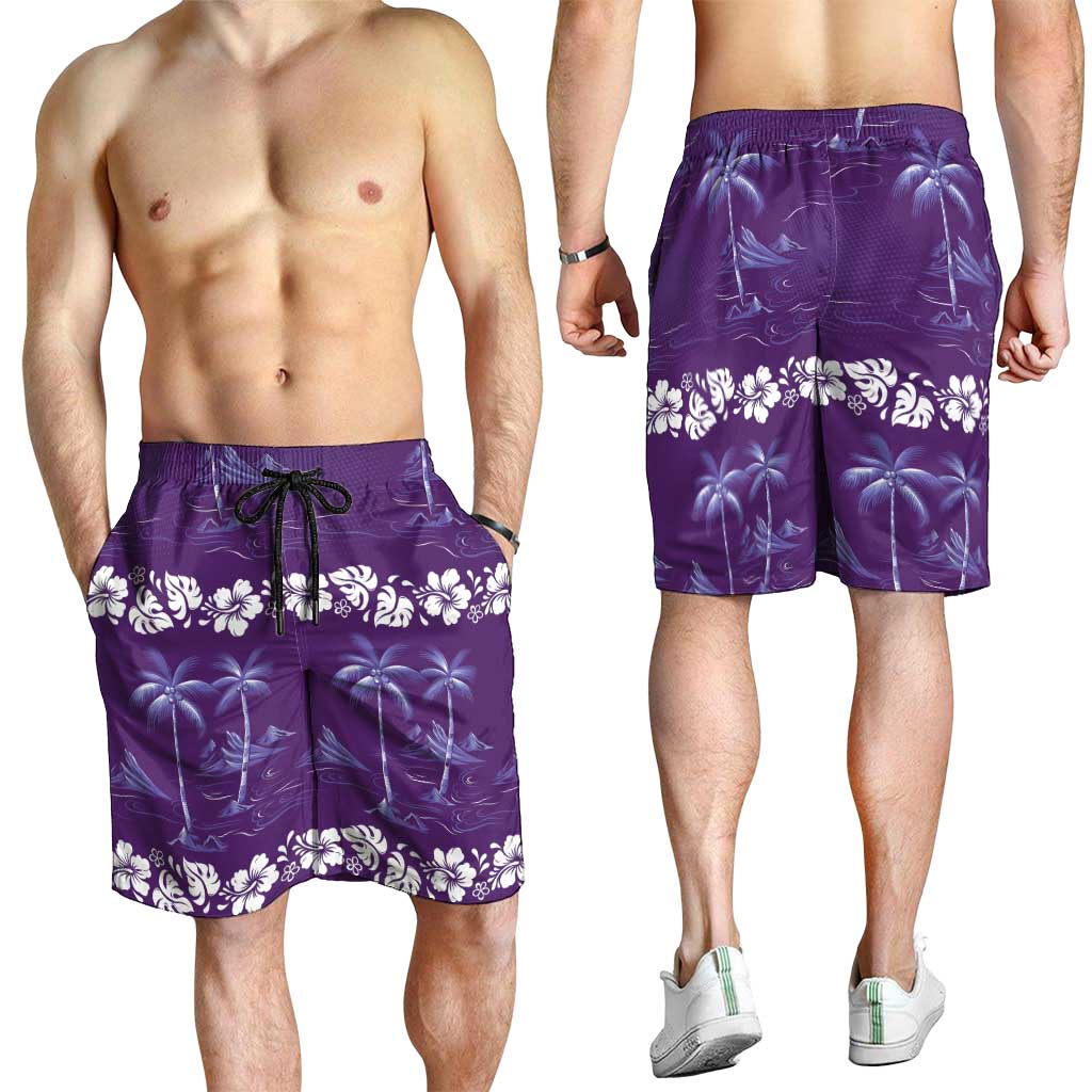 Purple Hawaii Palm Tree Hibiscus Shorts for Men Fantasy Summer Vibe LT01 - Polynesian Pride