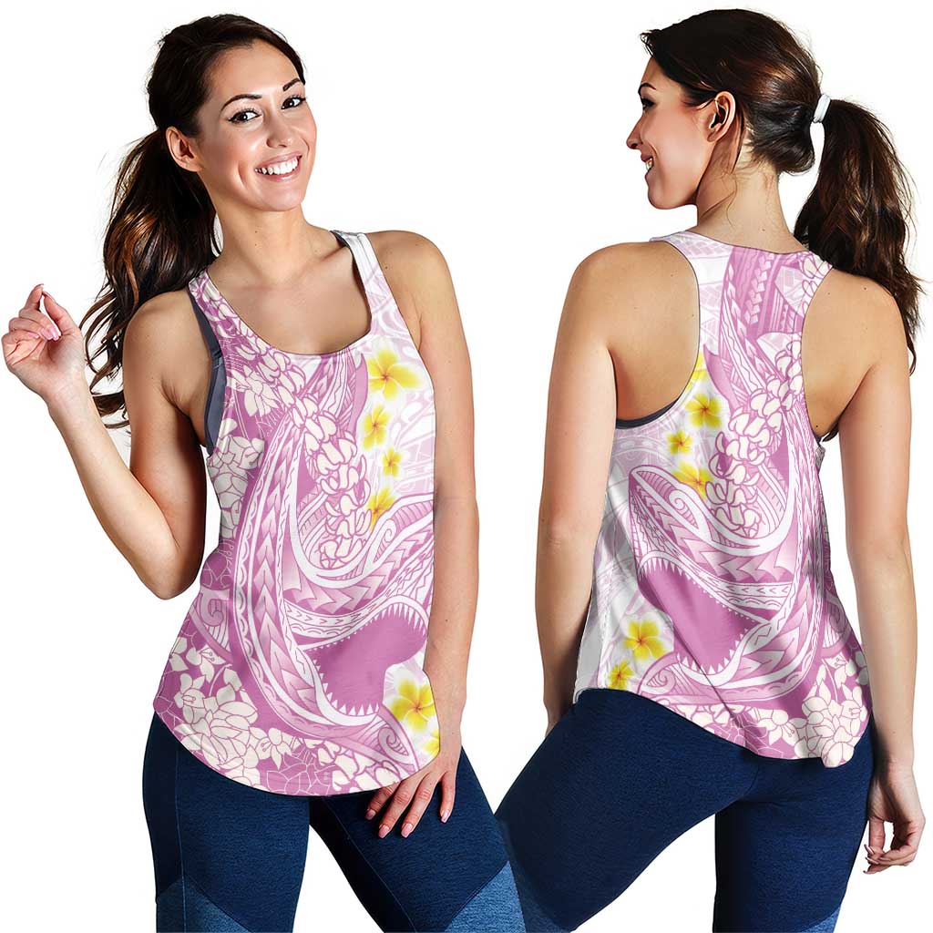 Purple Hawaii Shark Tattoo Women Racerback Tank Puakenikeni Lei Plumeria Polynesian Pattern