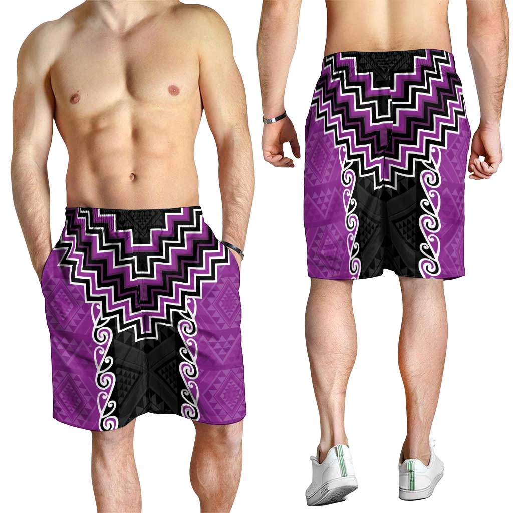 Purple Niho Taniwha Mix Poutama Shorts for Men Unique Taniko Aotearoa - Polynesian Pride