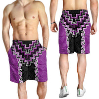 Purple Niho Taniwha Mix Poutama Shorts for Men Unique Taniko Aotearoa - Polynesian Pride
