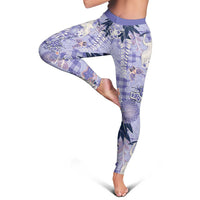 Purple Palaka Crane and Flowers Leggings Japan Heritage Spirit - Polynesian Pride