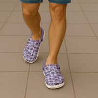 Purple Palaka Hawaii Clogs Shoes Hawaiian Lehua Blossoms