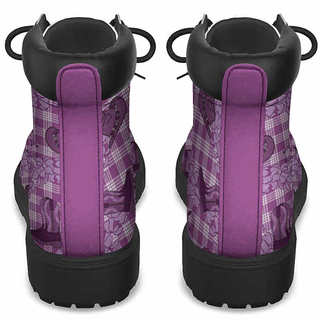 Purple Palaka Hawaii Cowboy All Season Boots Puakenikeni Lei Paniolo Papale Seamless Vibes - Polynesian Pride