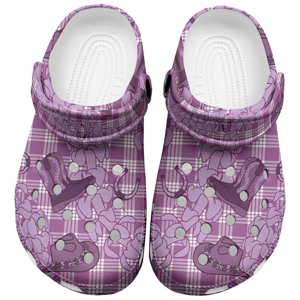 Purple Palaka Hawaii Cowboy Clogs Shoes Puakenikeni Lei Paniolo Papale Seamless Vibes