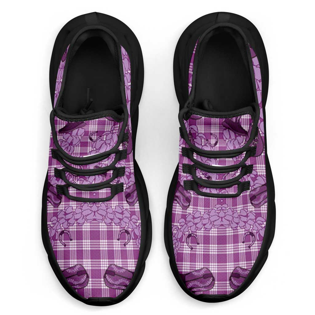 Purple Palaka Hawaii Cowboy Clunky Sneakers Puakenikeni Lei Paniolo Papale Seamless Vibes - Polynesian Pride