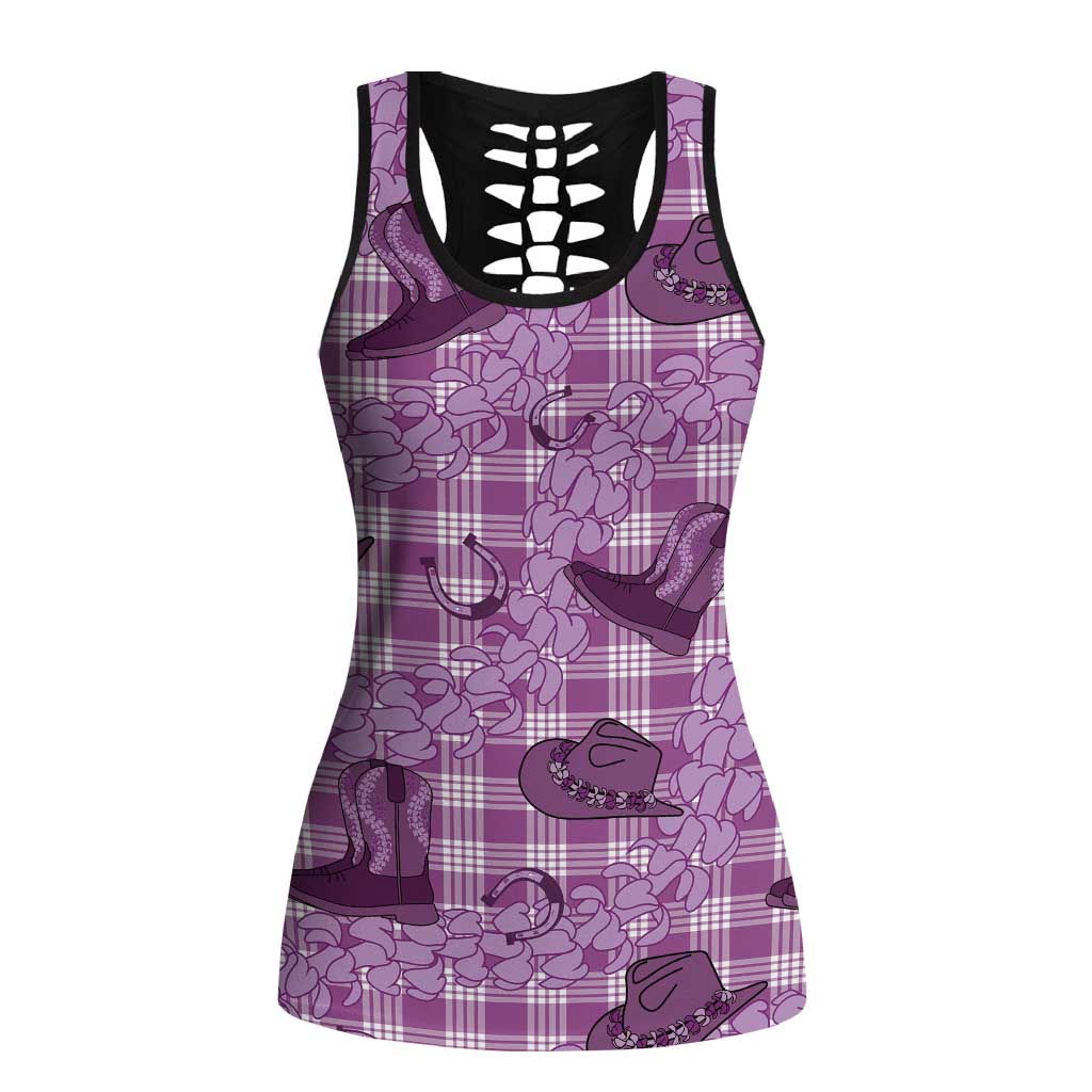 Purple Palaka Hawaii Cowboy Hollow Tank Top Puakenikeni Lei Paniolo Papale Seamless Vibes LT14 Female Purple - Polynesian Pride