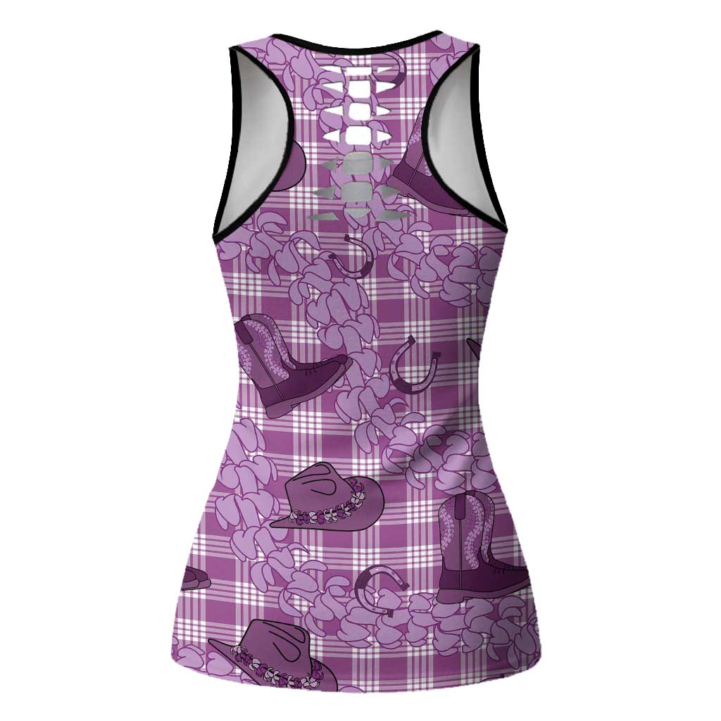 Purple Palaka Hawaii Cowboy Hollow Tank Top Puakenikeni Lei Paniolo Papale Seamless Vibes LT14 - Polynesian Pride