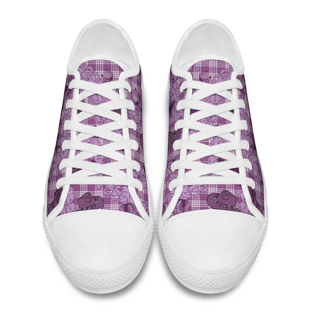 Purple Palaka Hawaii Cowboy Low Top Shoes Puakenikeni Lei Paniolo Papale Seamless Vibes - Polynesian Pride