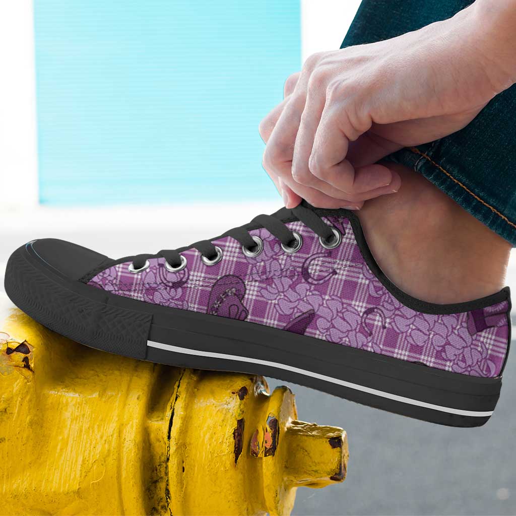 Purple Palaka Hawaii Cowboy Low Top Shoes Puakenikeni Lei Paniolo Papale Seamless Vibes - Polynesian Pride