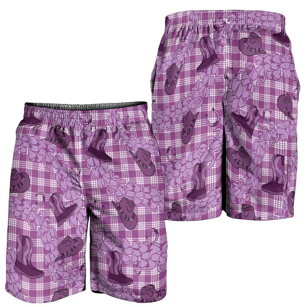 Purple Palaka Hawaii Cowboy Shorts for Men Puakenikeni Lei Paniolo Papale Seamless Vibes - Polynesian Pride