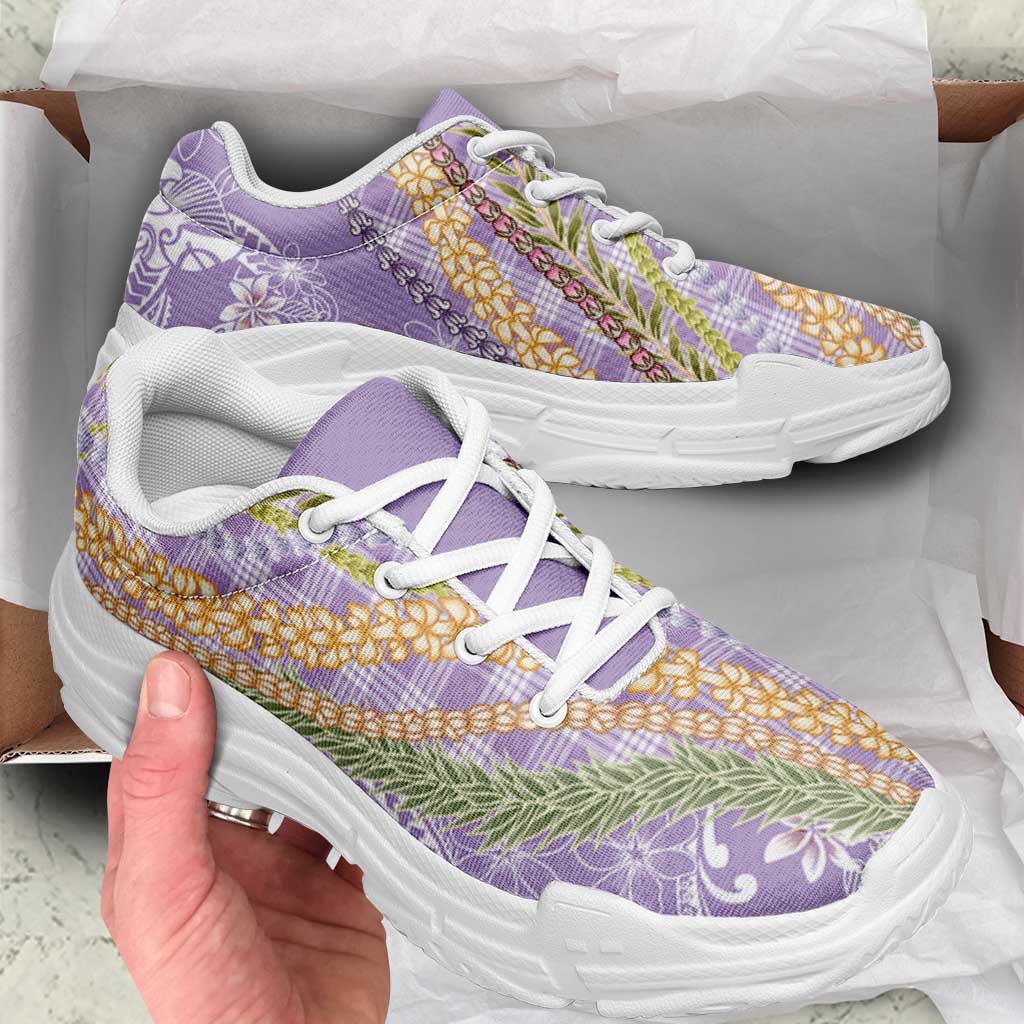Purple Palaka Hawaii Leis Chunky Sneakers Hawaiian-plaid Elegant Tropical Vibes