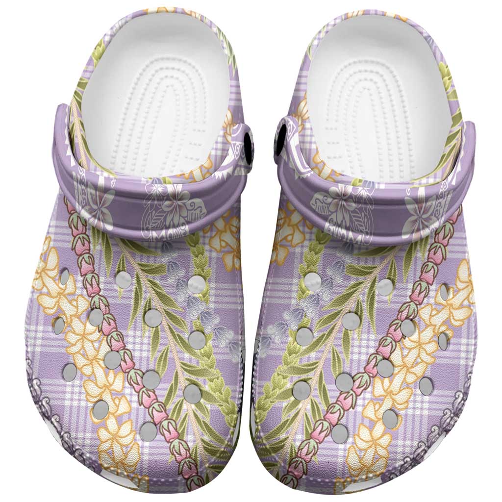 Purple Palaka Hawaii Leis Clogs Shoes Hawaiian-plaid Elegant Tropical Vibes - Polynesian Pride