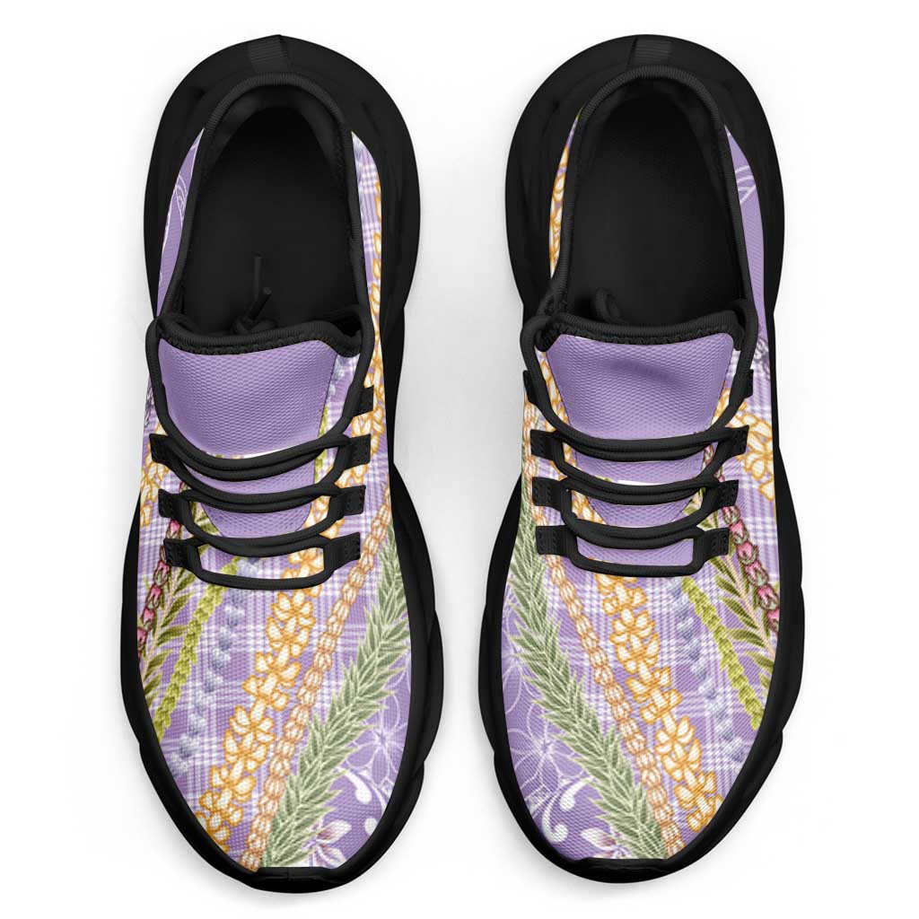 Purple Palaka Hawaii Leis Clunky Sneakers Hawaiian-plaid Elegant Tropical Vibes