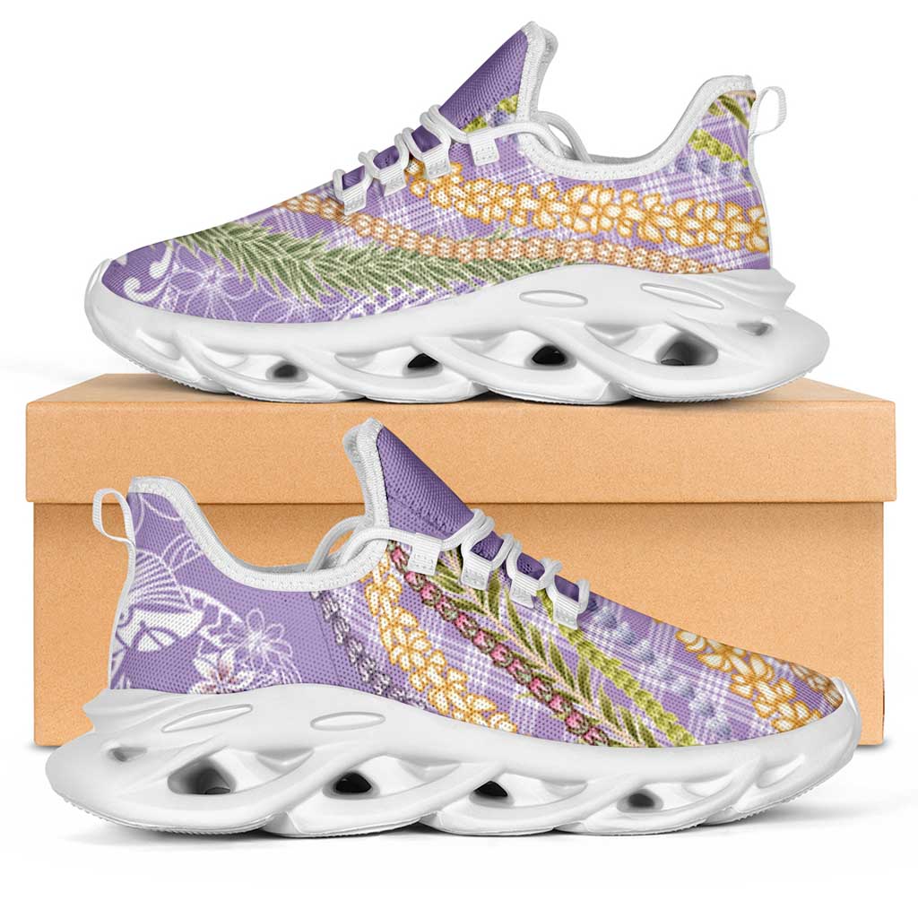 Purple Palaka Hawaii Leis Clunky Sneakers Hawaiian-plaid Elegant Tropical Vibes