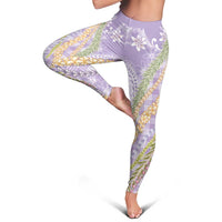 Purple Palaka Hawaii Leis Leggings Hawaiian-plaid Elegant Tropical Vibes - Polynesian Pride