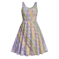 Purple Palaka Hawaii Leis Midi Dress Hawaiian-plaid Elegant Tropical Vibes - Polynesian Pride