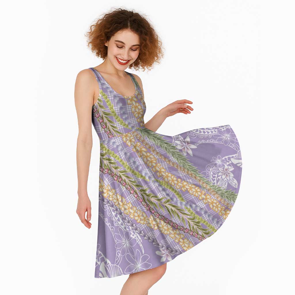 Purple Palaka Hawaii Leis Midi Dress Hawaiian-plaid Elegant Tropical Vibes - Polynesian Pride