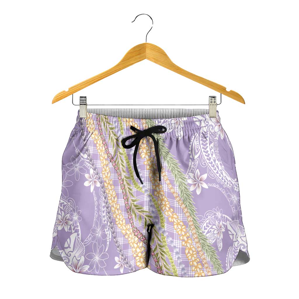 Purple Palaka Hawaii Leis Shorts for Women Hawaiian-plaid Elegant Tropical Vibes - Polynesian Pride