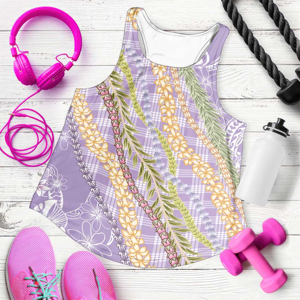 Purple Palaka Hawaii Leis Women Racerback Tank Hawaiian-plaid Elegant Tropical Vibes - Polynesian Pride