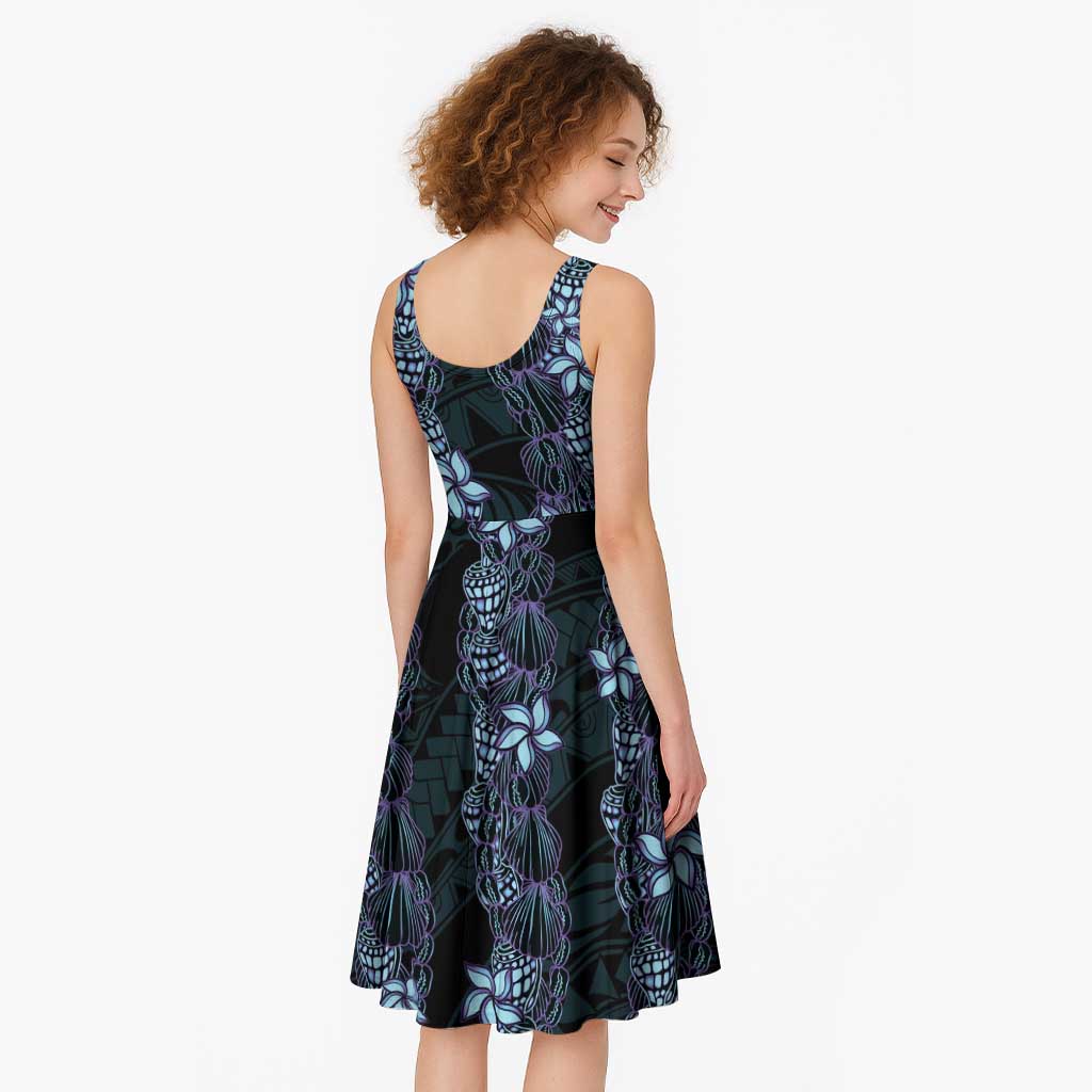 Purple Paradise Hawaii Shell Lei Midi Dress Hawaiian Sunrise Shell Hebrew Cone Plumeria - Polynesian Pride