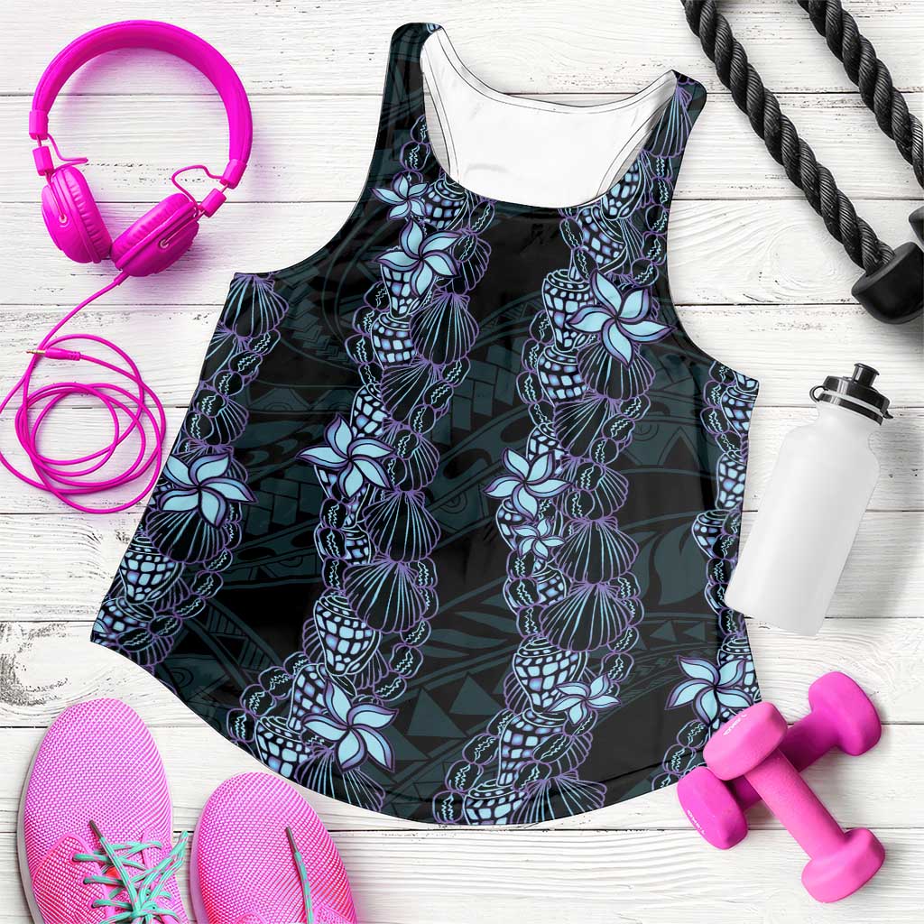 Purple Paradise Hawaii Shell Lei Women Racerback Tank Hawaiian Sunrise Shell Hebrew Cone Plumeria - Polynesian Pride