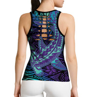 Purple Paradise Hawaiian Tribal Hammerhead Shark Hollow Tank Top - Polynesian Pride