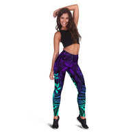 Purple Paradise Polynesian Leggings Hawaiian Tribal Hammerhead Shark LT14