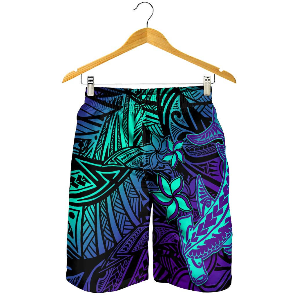 Purple Paradise Polynesian Shorts for Men Hawaiian Tribal Hammerhead Shark LT14
