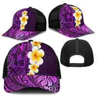 Purple Polynesia Baseball Net Cap Plumeria Tropical Leaves With Galaxy Polynesian Art - Polynesian Pride
