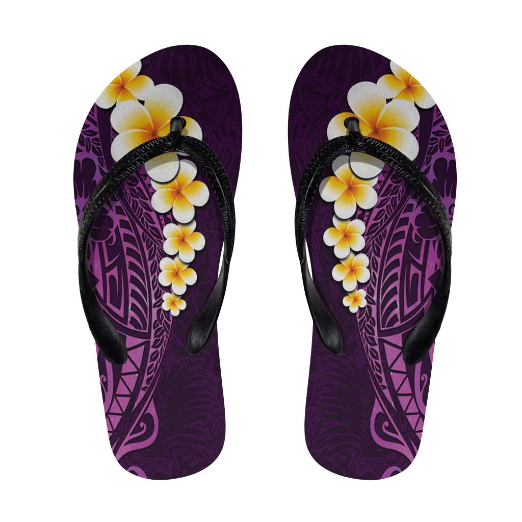 Purple Polynesia Flip Flops Plumeria Tropical Leaves Galaxy Polynesian Art - Polynesian Pride