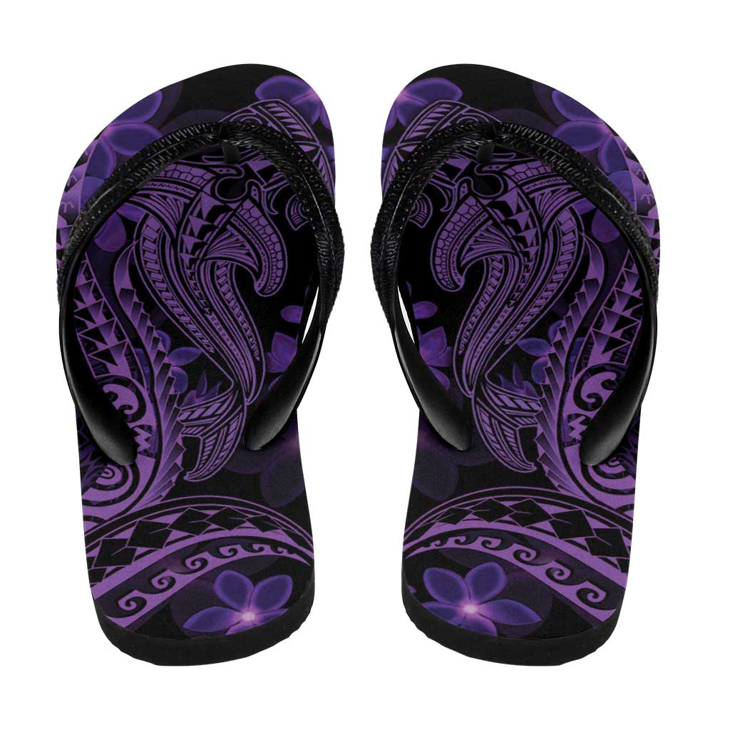 Purple Polynesia Shark Tattoo Flip Flops Polynesian Plumeria - Polynesian Pride