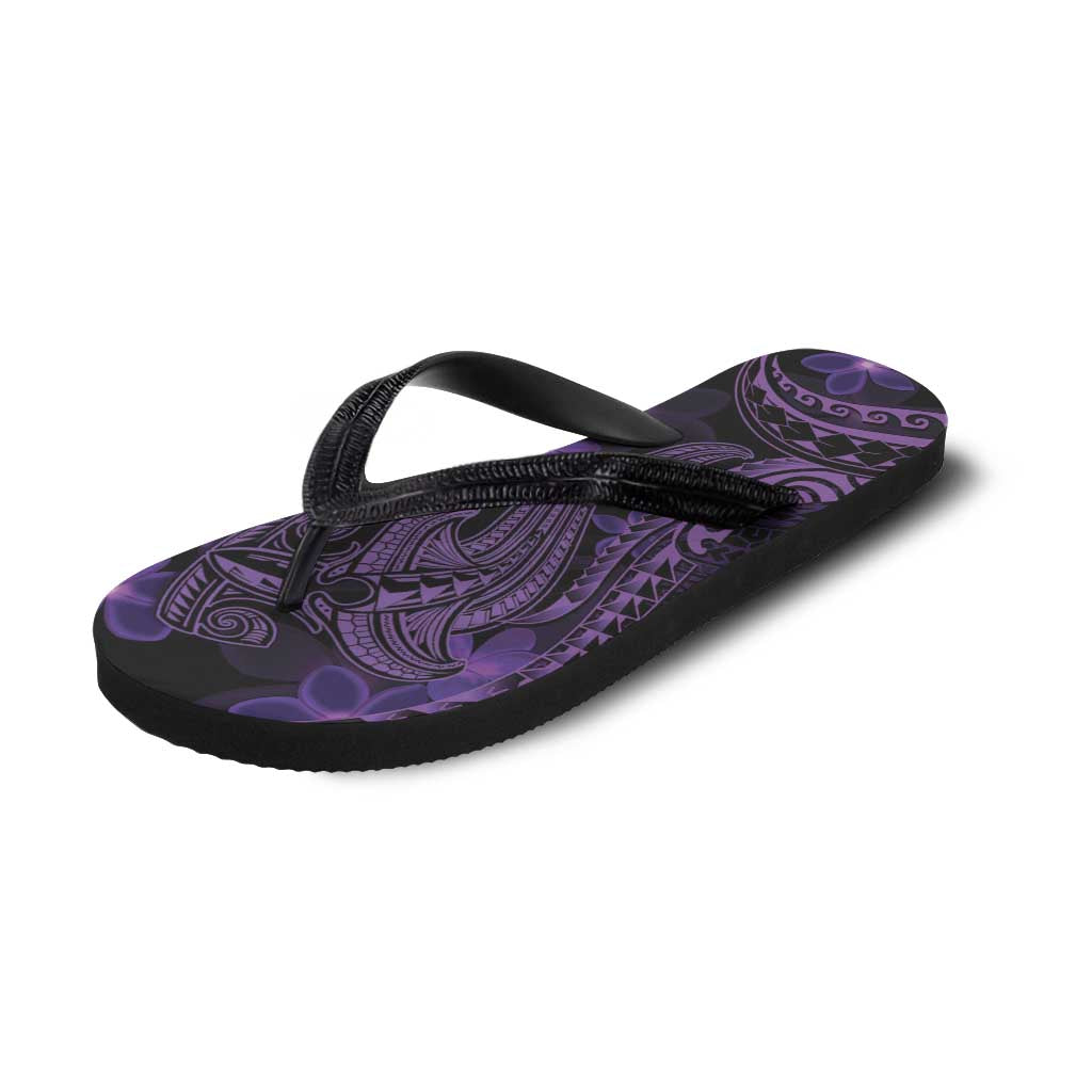 Purple Polynesia Shark Tattoo Flip Flops Polynesian Plumeria - Polynesian Pride
