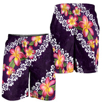 Purple Polynesia Shorts for Men Plumeria With Hibiscus Pattern Tropical Vibes - Polynesian Pride