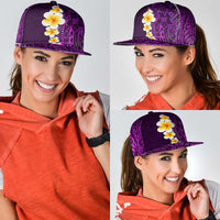 Purple Polynesia Snapback Cap Plumeria Tropical Leaves With Galaxy Polynesian Art - Polynesian Pride