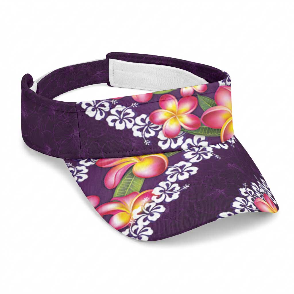 Purple Polynesia Sun Visor Cap Plumeria With Hibiscus Pattern Tropical Vibes