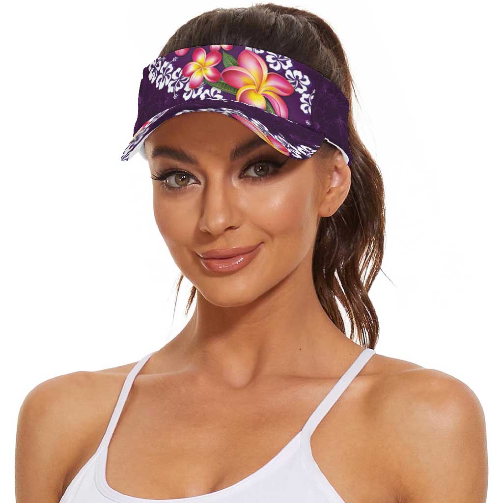Purple Polynesia Sun Visor Cap Plumeria With Hibiscus Pattern Tropical Vibes