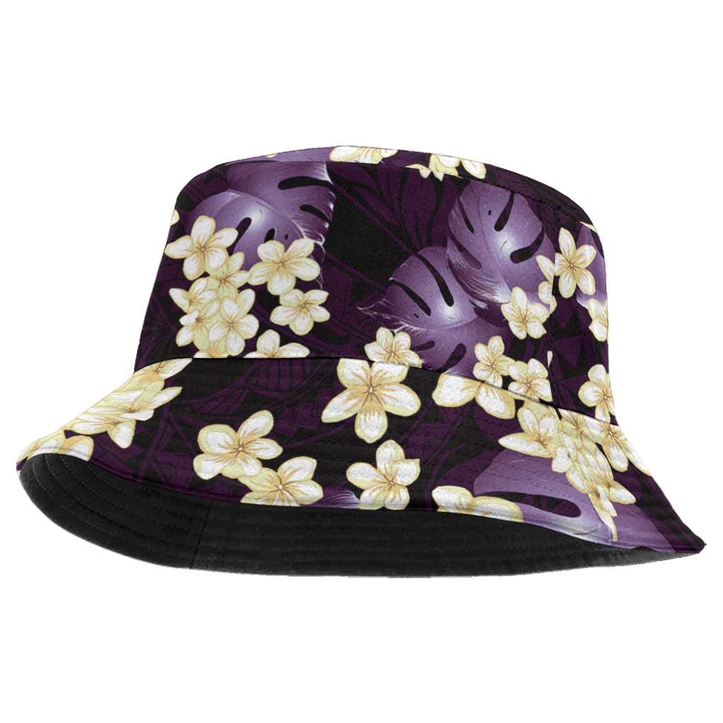 Purple Tropical Hawaii Bucket Hat Seamless Monstera Plumeria Hawaiian Pattern - Polynesian Pride
