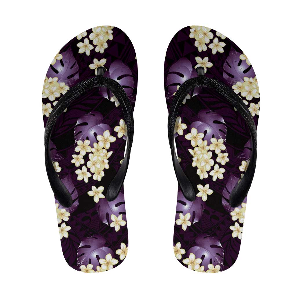 Purple Tropical Hawaii Flip Flops Seamless Monstera Plumeria Hawaiian Pattern - Polynesian Pride