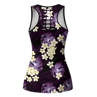 Purple Tropical Hawaii Hollow Tank Top Seamless Monstera Plumeria Hawaiian Pattern - Polynesian Pride