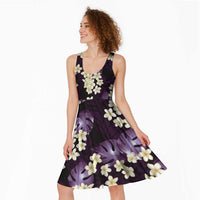 Purple Tropical Hawaii Midi Dress Seamless Monstera Plumeria Hawaiian Pattern - Polynesian Pride