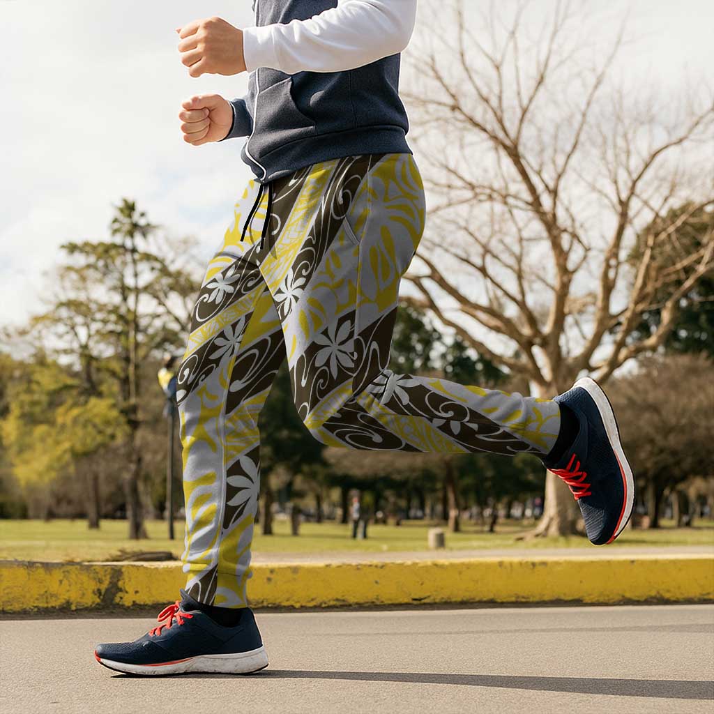 Rearea Tahiti Tiare Monstera Jogger Pants Polynesian Pattern Curve Style - Polynesian Pride