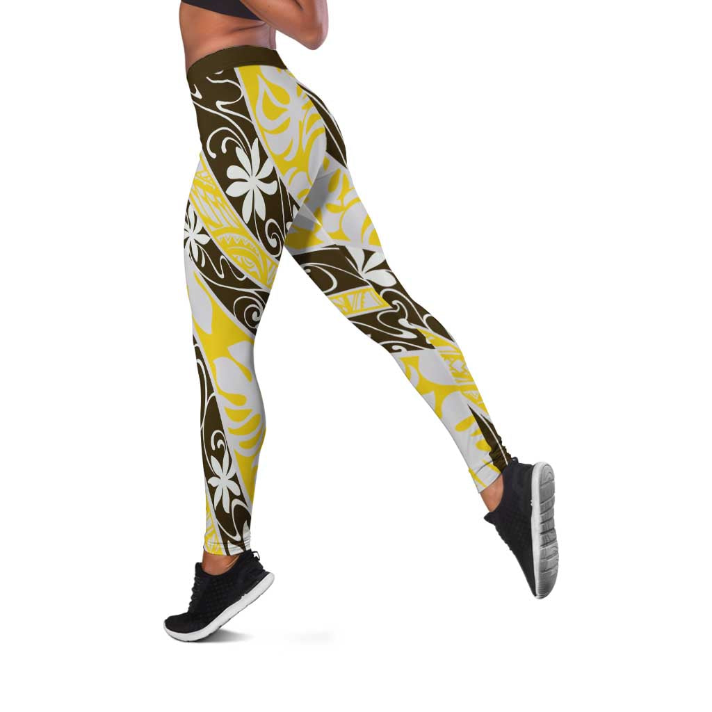 Rearea Tahiti Tiare Monstera Leggings Polynesian Pattern Curve Style - Polynesian Pride