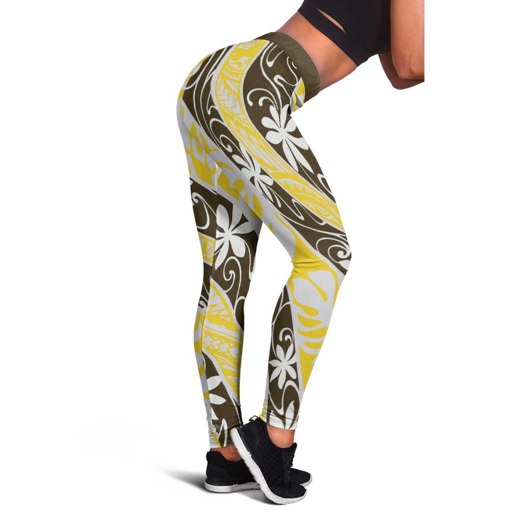 Rearea Tahiti Tiare Monstera Leggings Polynesian Pattern Curve Style - Polynesian Pride