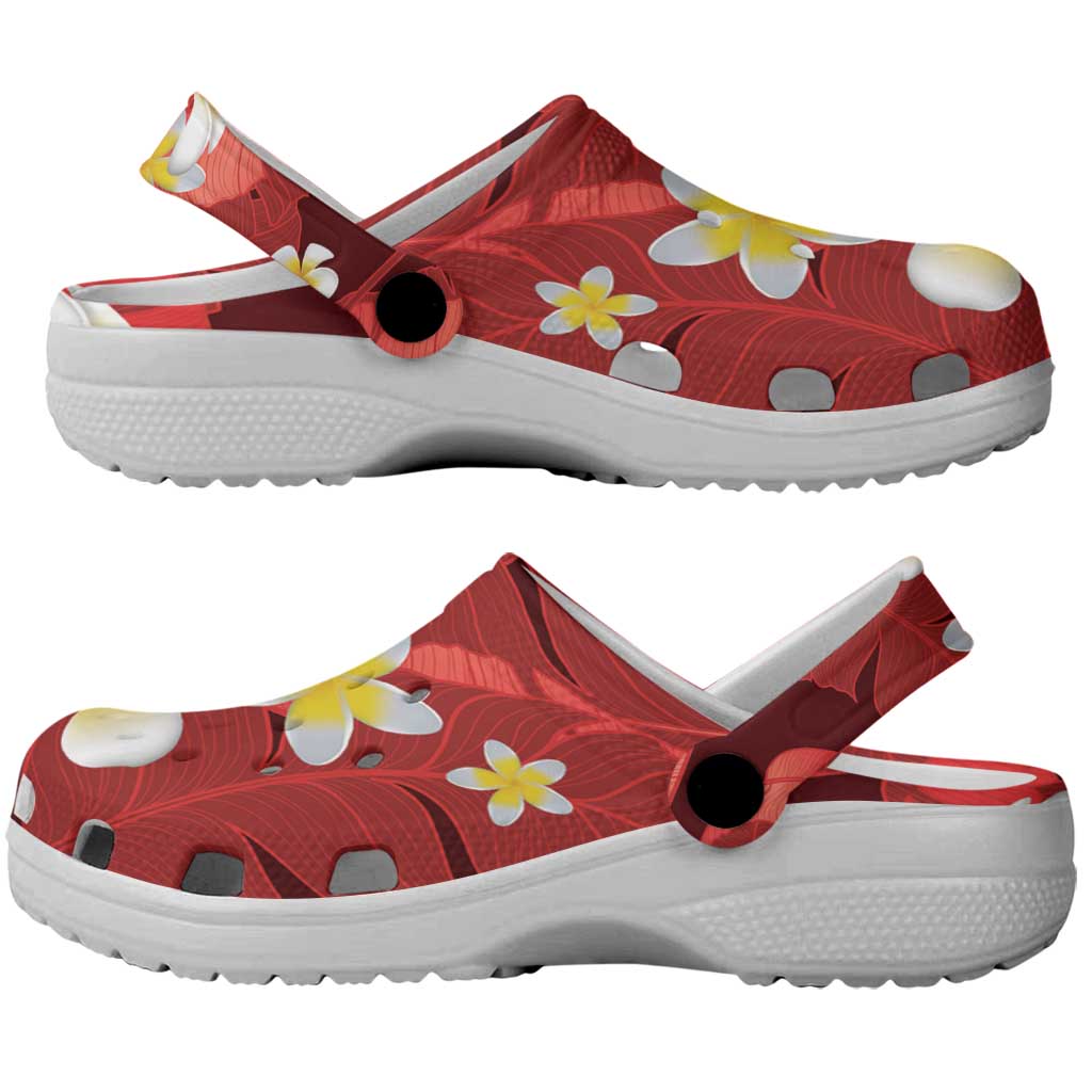 Red Banana Leaf Hawaii Clogs Shoes Lau Maia Plumeria Tropical Summer Vibes