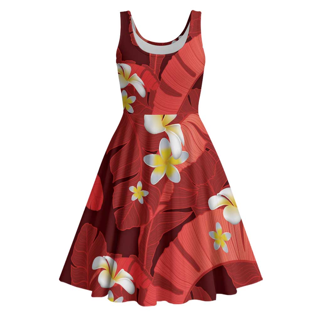 Red Banana Leaf Hawaii Midi Dress Lau Maia Plumeria Tropical Summer Vibes