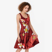 Red Banana Leaf Hawaii Midi Dress Lau Maia Plumeria Tropical Summer Vibes
