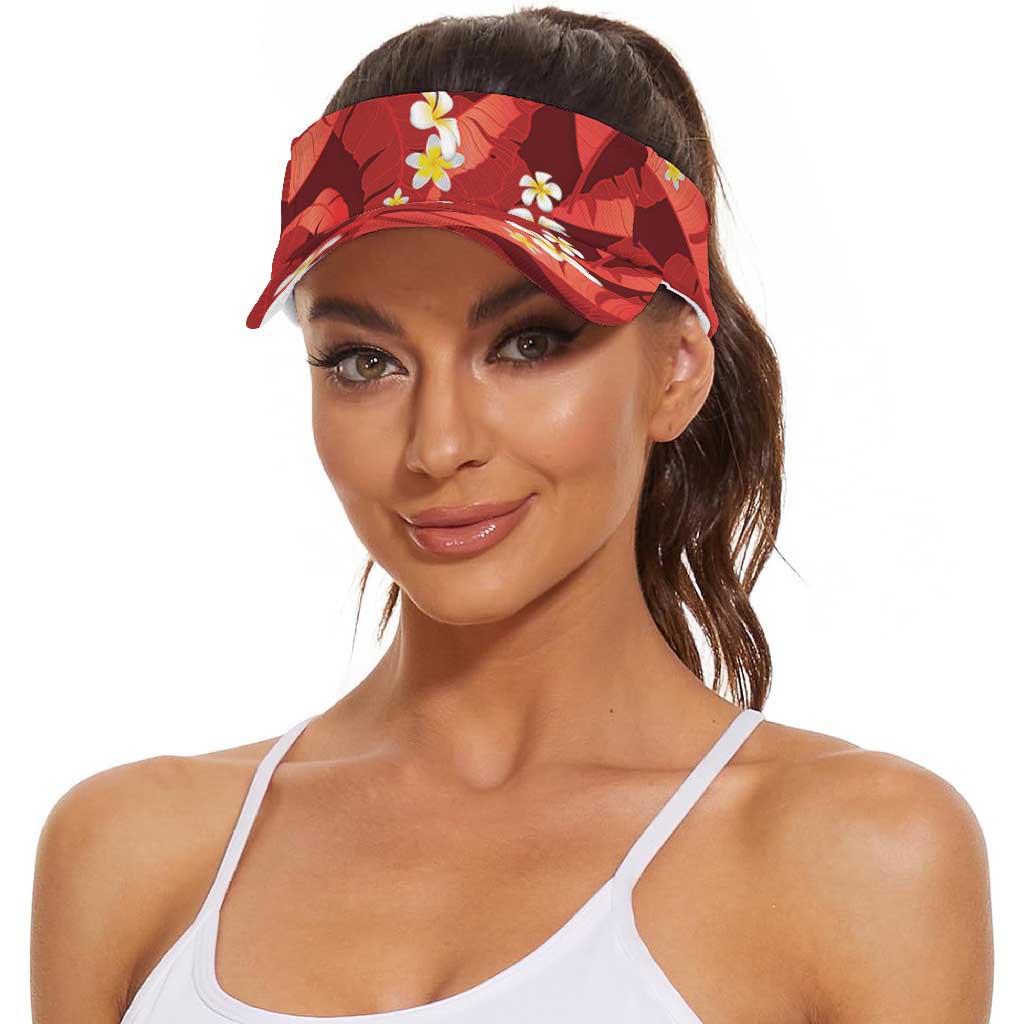 Red Banana Leaf Hawaii Sun Visor Cap Lau Maia Plumeria Tropical Summer Vibes