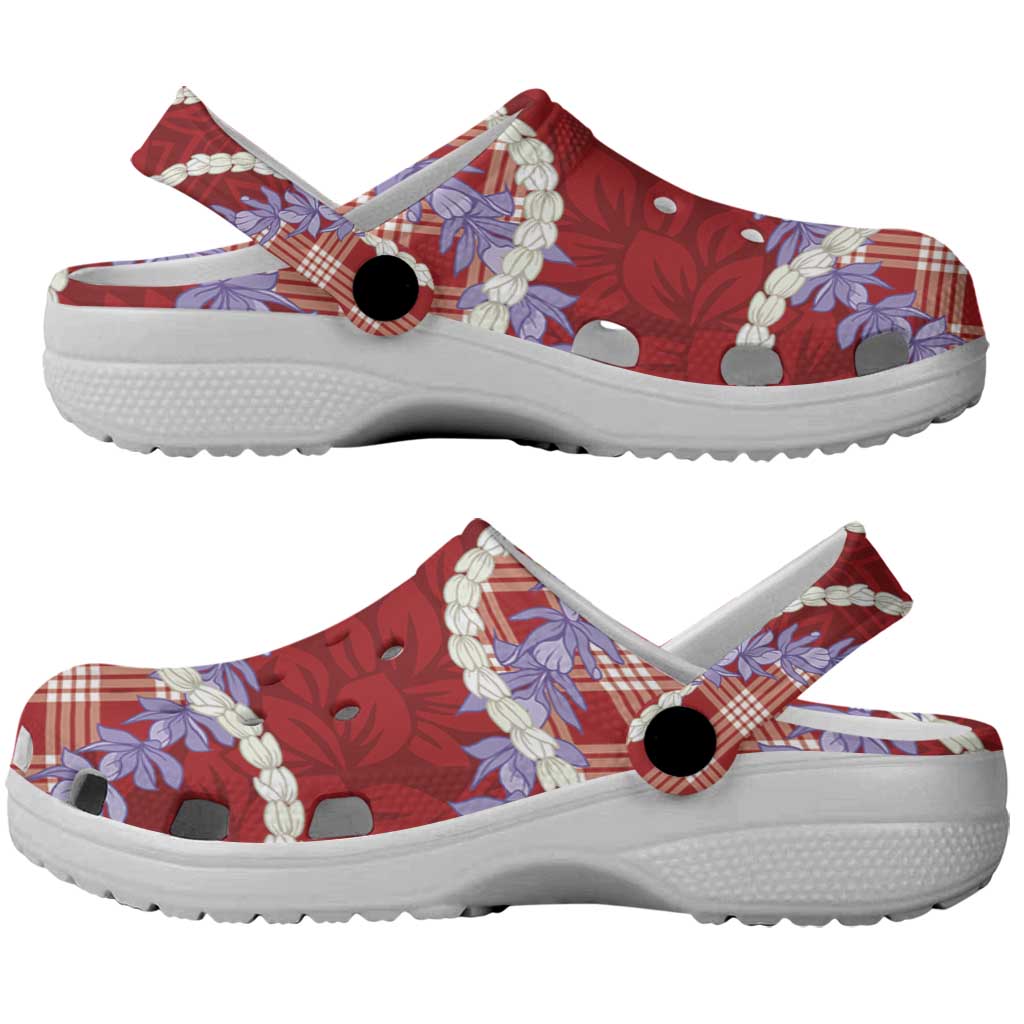 Red Hawaii Palaka Honohono Pikake Clogs Shoes Hawaiian Orchid Lei Polynesian Pattern - Polynesian Pride