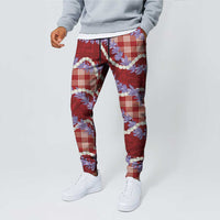 Red Hawaii Palaka Honohono Pikake Jogger Pants Hawaiian Orchid Lei Polynesian Pattern - Polynesian Pride